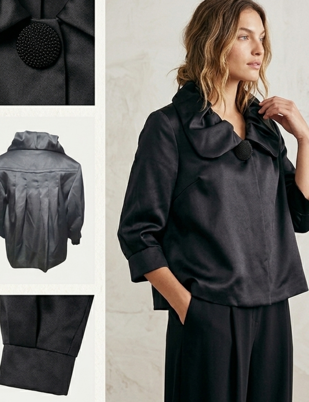 Kensie Satin Pleated Capelet Jacket